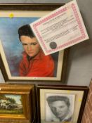 Elvis Presley - A framed June Kelly Elvis portrait together with two further Elvis portraits and