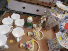 A tray of ceramics to include a Dawen Wang clock, and vase, Wedgwood Tutankhamun etc