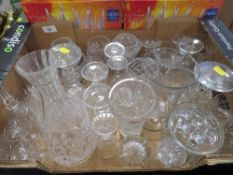 A tray of assorted glass ware to include Royal Albert crystal and boxed crystal wine glass sets