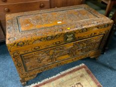 An Eastern carved hardwood blanket box W 100 cm