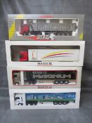 FOUR BOXED ARTICULATED LORRIES AND TRAILERS, to include 1:43 scale Eligor MAN DCS Europe, 1:43 scale