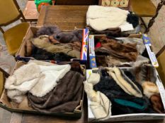 Five trays of assorted vintage fur stoles, fur pieces, collars etc., to include fox fur stoles, a