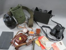 A tray of collectables to include binoculars, cameras etc