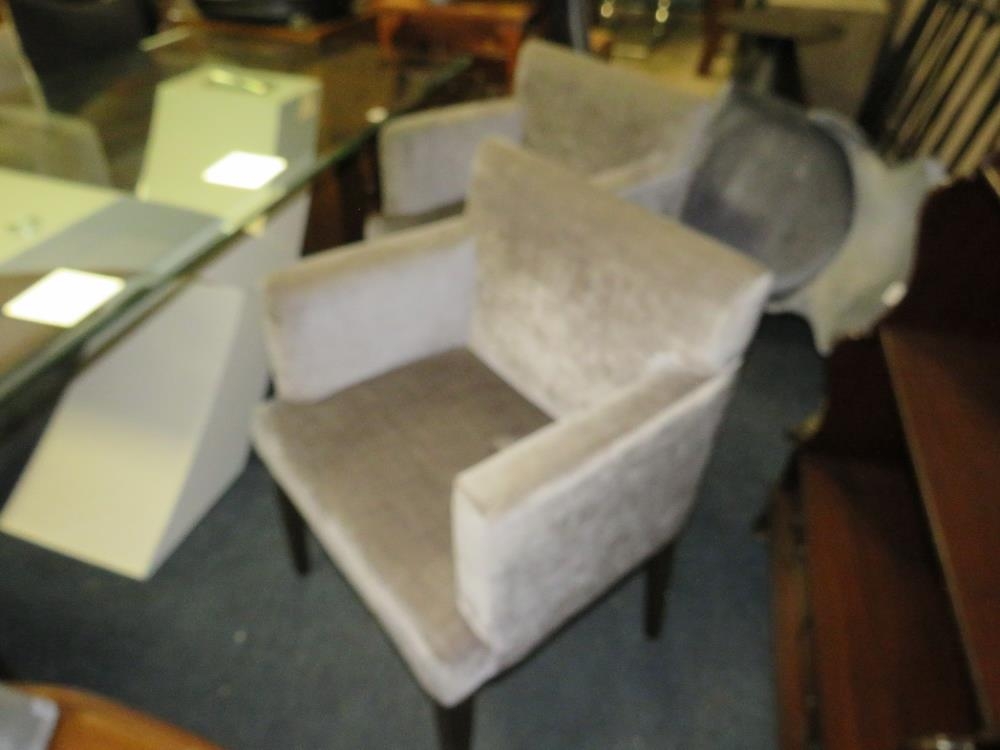 A modern glass topped dining table together with four armchairs - Image 4 of 6