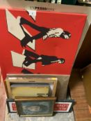 A collection of modern pictures and prints to include a Beatles canvas print