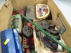 A box of vintage meccano etc