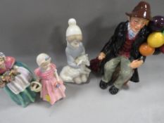 Four figurines to include Royal Doulton 'The Balloon Man