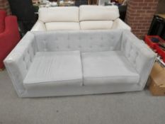 A modern grey upholstered button back large settee W 186 cm