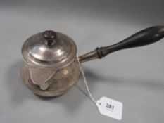 A Georgian hallmarked silver brandy pan and cover by Robert Hennell