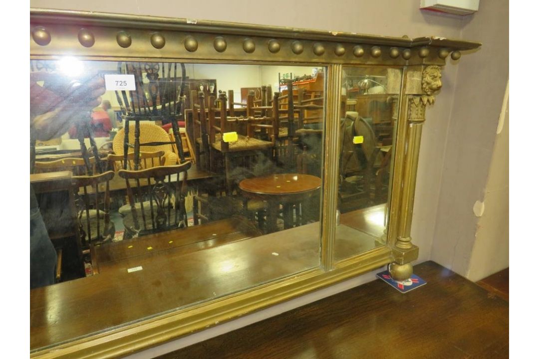 An antique gilt over mantel mirror with lion head masks W 135 cm - Image 3 of 3