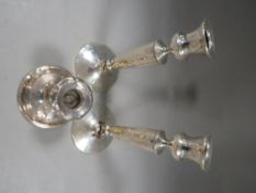 Three silver candlesticks A/F