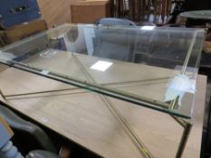 A MODERN GLASS AND METAL OFFICE TABLE 122CM X 82.5CM