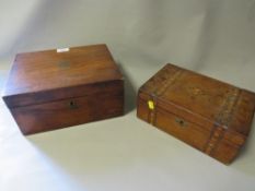 An antique writing slope together with an inlaid box