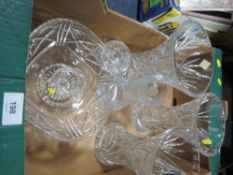 A tray of cut glass vases etc