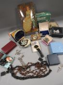 A tray of costume jewellery etc