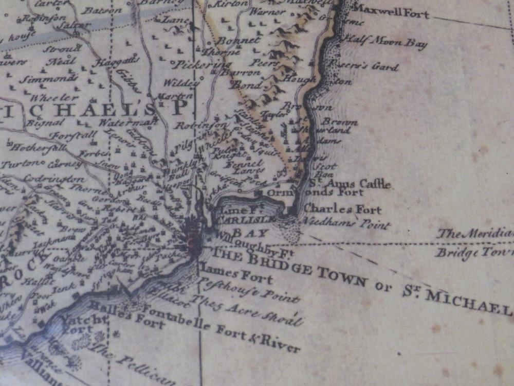 An Emanuel Bowen 1747 hand coloured map of Barbados - Image 4 of 4
