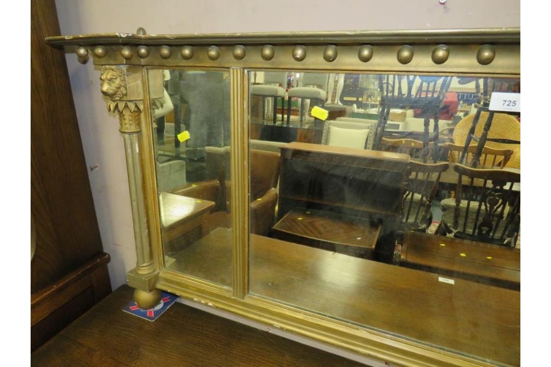 An antique gilt over mantel mirror with lion head masks W 135 cm - Image 2 of 3