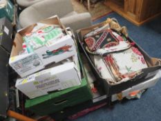 Eight trays of assorted vintage fabrics, tapestry's and linen