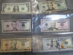 US dollar note set, consisting of 1, 5, 10, 20, 50 and 100 dollars. the 20 dollars dated 2006, the