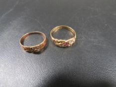 A hallmarked 18 carat gold ring approx weight 2.7g together with an unmarked example A/F