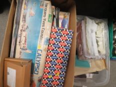 Two trays of assorted vintage toys and ephemera to include Scalextric track, die cast cars,
