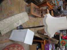 Three items to include a Frith oriental rug, a vintage standard lamp and a modern storage cupboard
