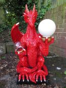 A large red mythical dragon figural lamp - Height 82cm (working at time of consignment )