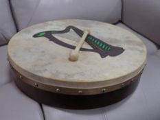 An Irish Bodhran drum and beater - Dia. 46cm