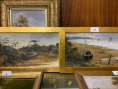 A pair of unsigned oils depicting beach scenes