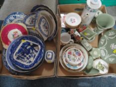 Two trays of assorted ceramics to include Wedgwood, Royal Worcester and blue & white ware