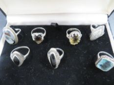 A collection of silver and white metal dress rings (7)