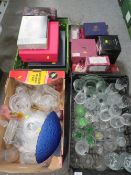 Four trays of assorted glassware to include Royal Doulton boxed examples