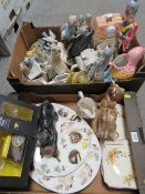 Two trays of assorted ceramics and figurines to include Nao and Melba Ware