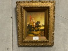 An eastern oil on board depicting an Arabian warrior on horseback