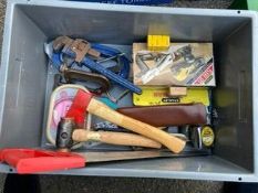 A tray of tools to include boxed Stanley plane set, axe, hammer, 2 saws, G clamps, trowels, cutters,