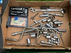A tray of sockets, rachets, extension bars and adjustable spanners