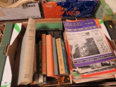 A tray of jazz related books and magazines together with a large quantity of jazz magazines