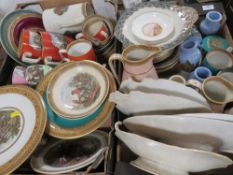 Two trays of assorted vintage continental style dessert ware, dinner ware, jugs, twin handle mug etc
