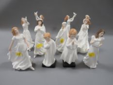 Ten smaller Royal Doulton figurines to include Bedtime and Christmas Lantern