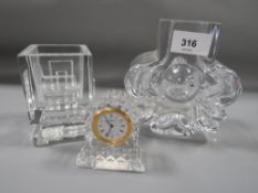 A Royal Krona Swedish shaped glass vase, together with a Waterford cubist vase and a small Waterford