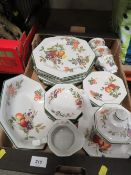 A tray of Johnson Bros Fresh Fruit pattern tea and dinner ware