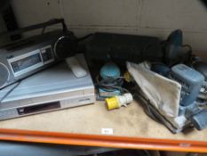 A selection of electricals to include a dvd player, stereo and hand tools to include boxed nails and