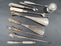 Various hallmarked silver handled crochet hooks etc