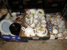 Three trays of assorted ceramics etc to include TG Green rolling pin, Portmeirion, Royal Worcester