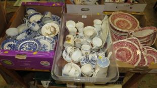 Three trays of assorted tea/dinner ware etc to include Masons Vista, Alfred Meakin Melody etc