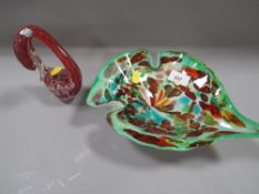 A Vetro Artistico Veneziano Murano Glass Aventurine bowl, together with a Murano glass swan figure