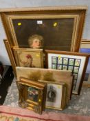 A quantity of assorted pictures and prints to include a large Pears bubbles print a floral still