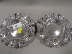 A pair of hallmarked silver pierced pin dishes by Goldsmiths and Silversmiths company, approx.