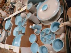 Three trays of mid century retro Poole two-tone tea and dinner ware