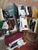 A collection of vintage shoes, sheepskin jacket, British Rail jacket, army style jumpers etc